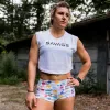 Women's Cut Off Sleeveless Crop-T - White sold by Savage Barbell