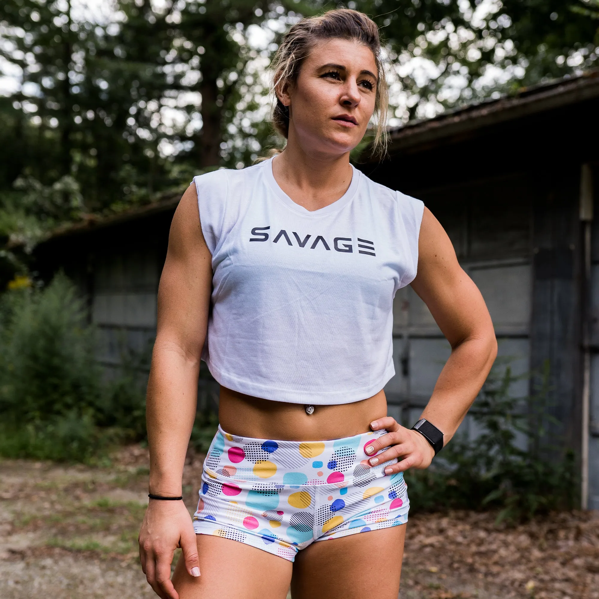 Women's Cut Off Sleeveless Crop-T - White sold by Savage Barbell product image thumbnail 3