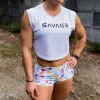 Women's Cut Off Sleeveless Crop-T - White sold by Savage Barbell