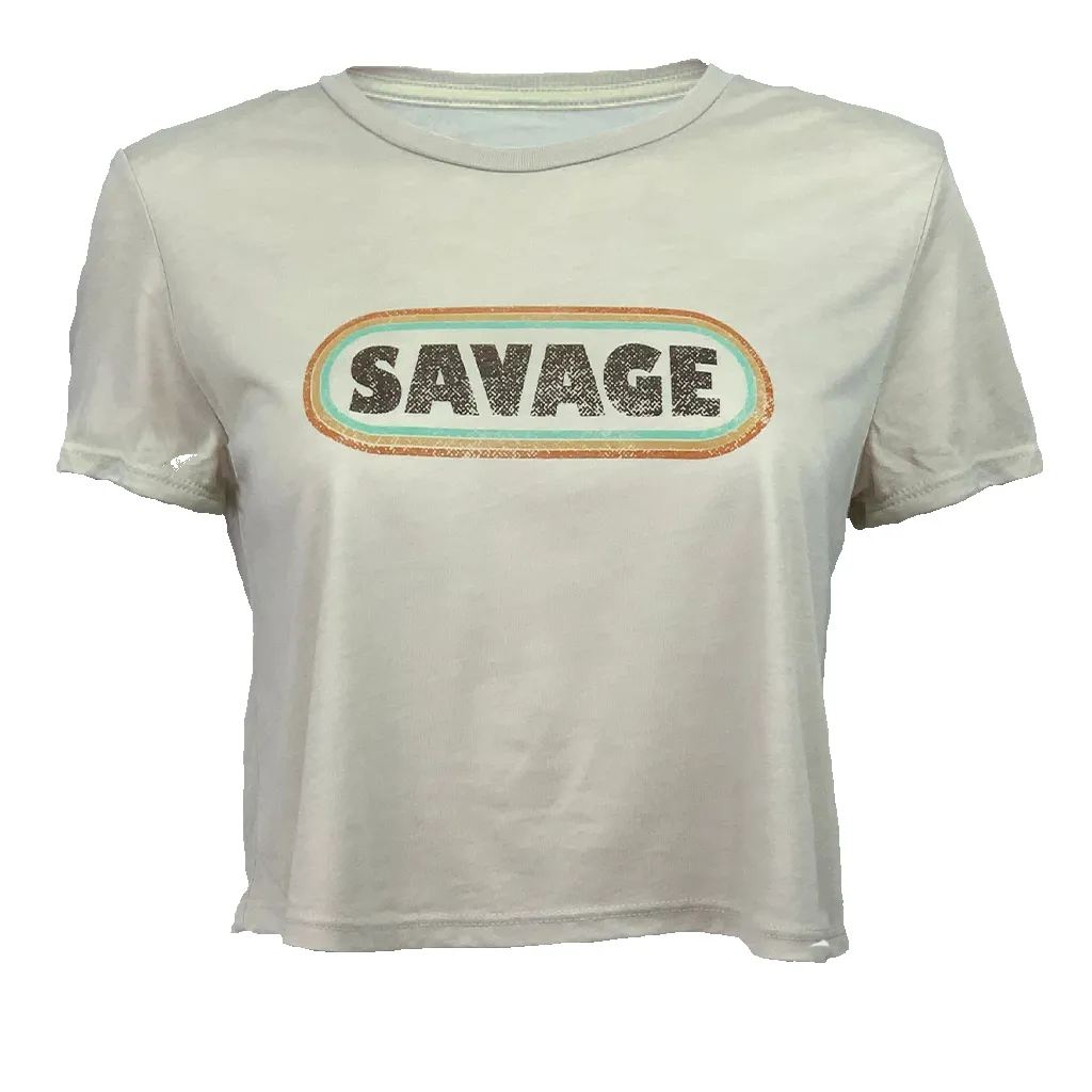 Women's Crop-T - Retro Chick - Tan sold by Savage Barbell