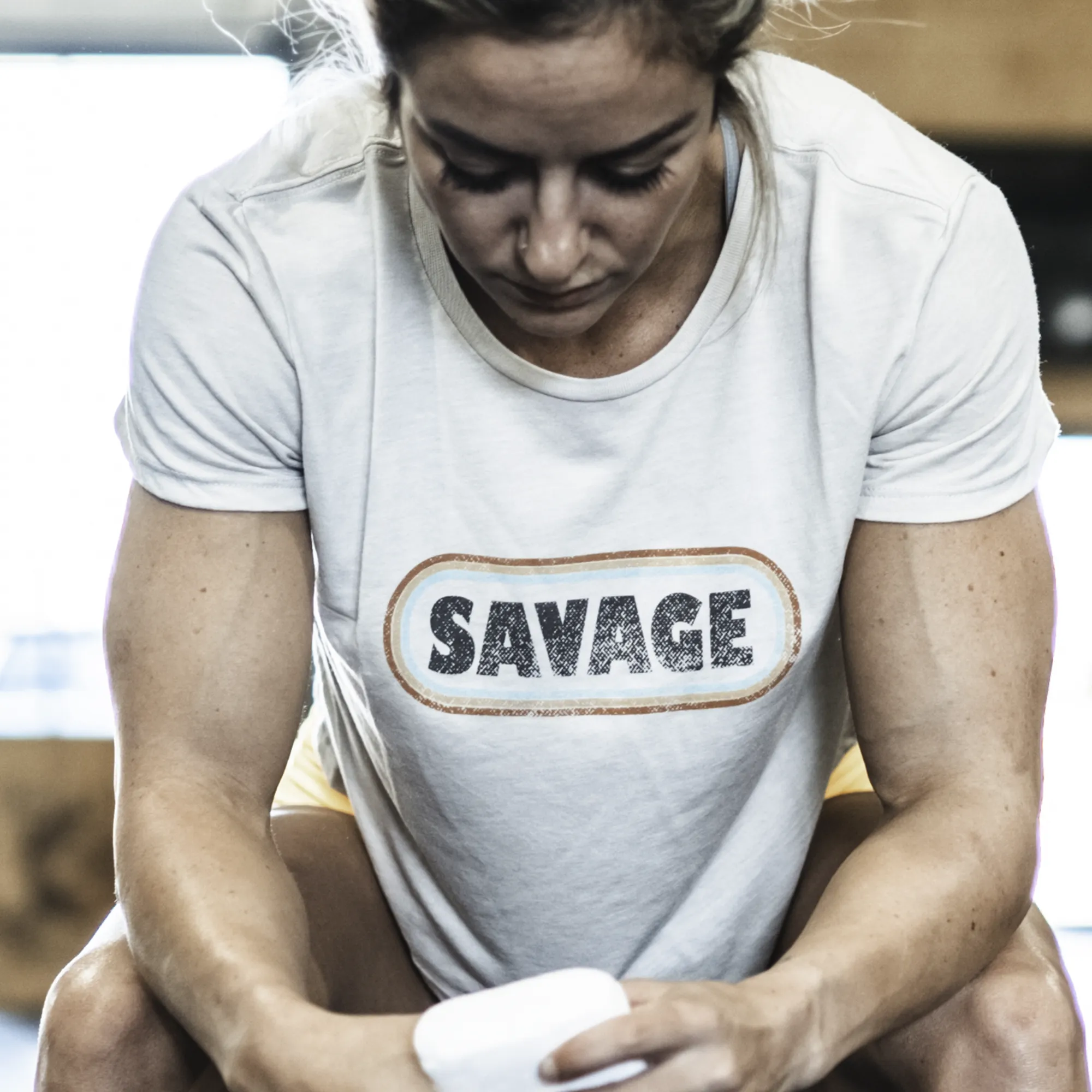 Women's Crop-T - Retro Chick - Tan sold by Savage Barbell product image thumbnail 2