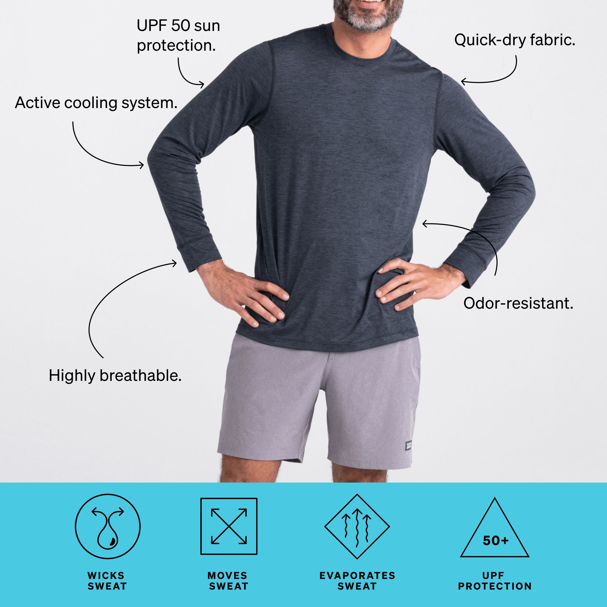 DropTemp™ All Day Cooling Long Sleeve Crew - Turbulence Heather sold by SAXX Underwear product image thumbnail 5