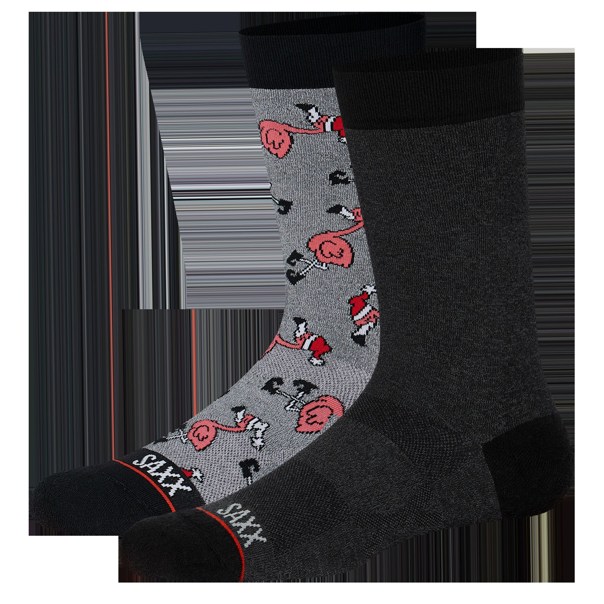 Whole Package 2-Pack Crew Sock - Black Hthr/Fa-La-Mingo sold by SAXX Underwear