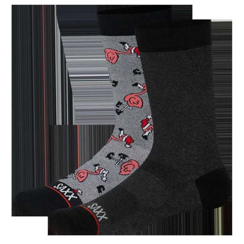 Whole Package 2-Pack Crew Sock - Black Hthr/Fa-La-Mingo sold by SAXX Underwear