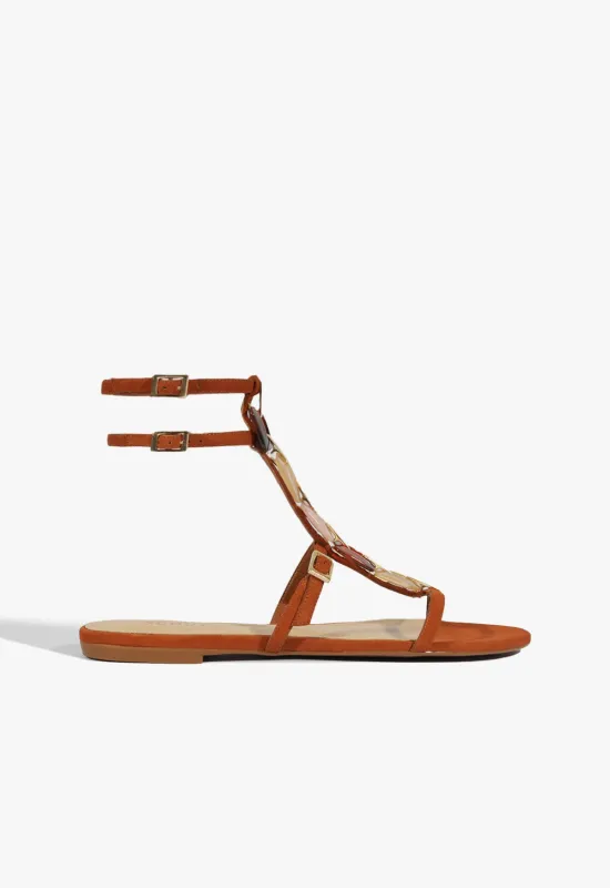 Cassandra Brown Suede Flat Sandal made by SCHUTZ