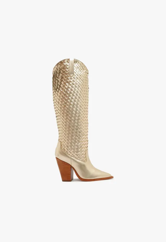 Ella Woven Metallic Leather Boot sold by SCHUTZ