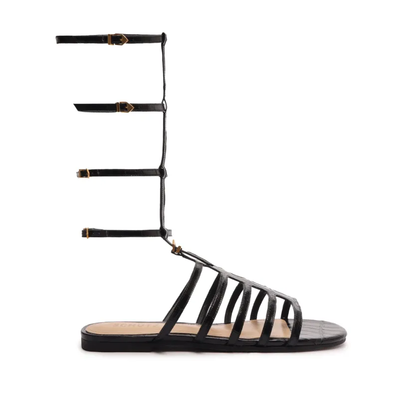 Hayden Crocodile-Embossed Leather Sandal sold by SCHUTZ