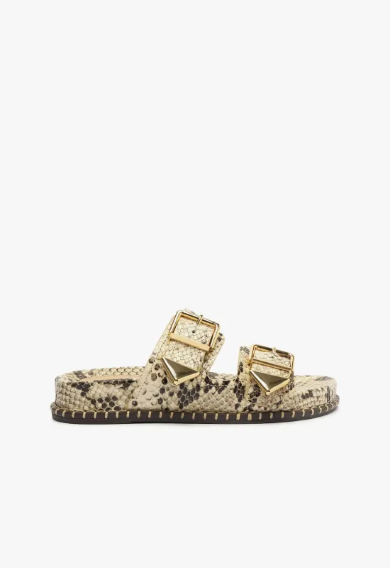 Naomi Sporty Snake-Embossed Leather Sandal sold by SCHUTZ