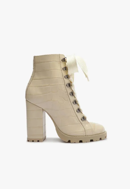 Zhara Crocodile-Embossed Leather Bootie made by SCHUTZ