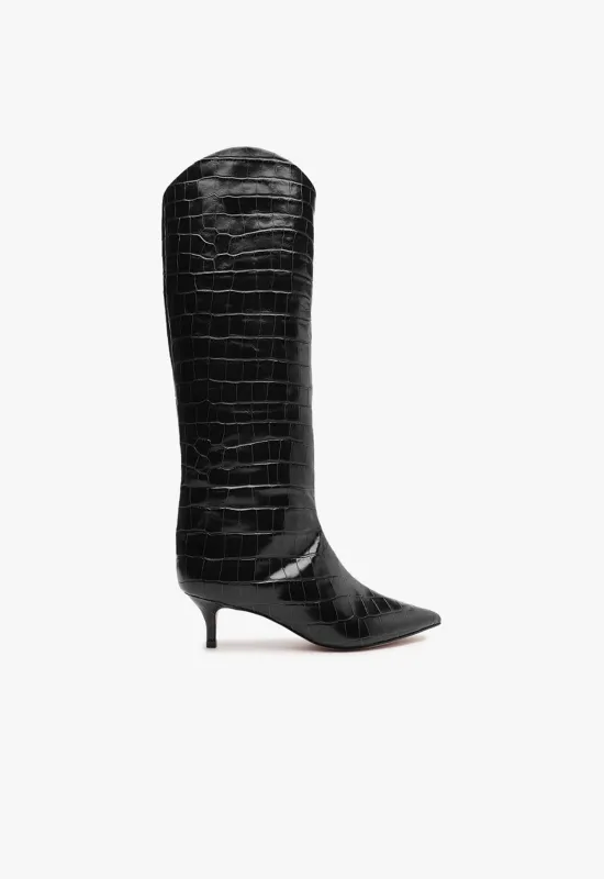 Maryana Lo Crocodile-Embossed Leather Boot sold by SCHUTZ