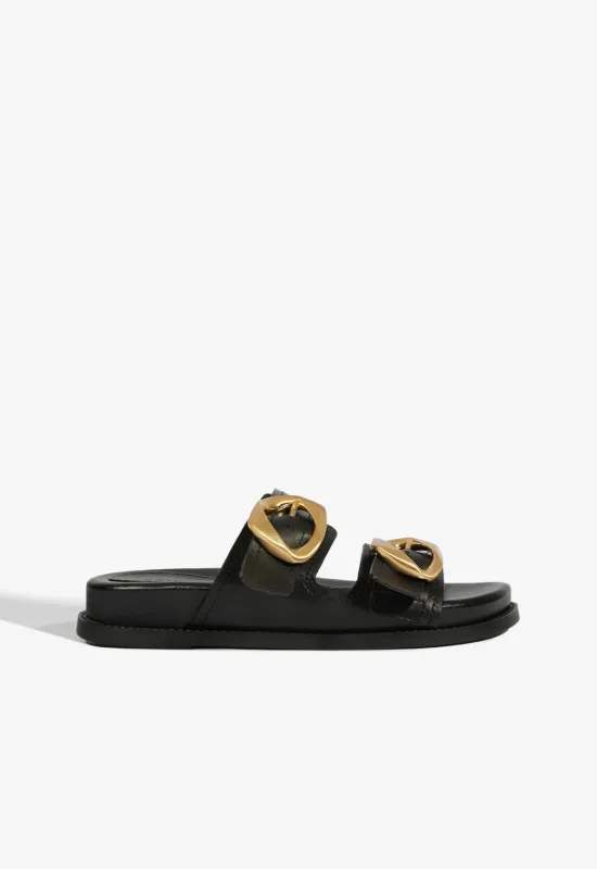Olga Black Leather Sporty Sandal sold by SCHUTZ