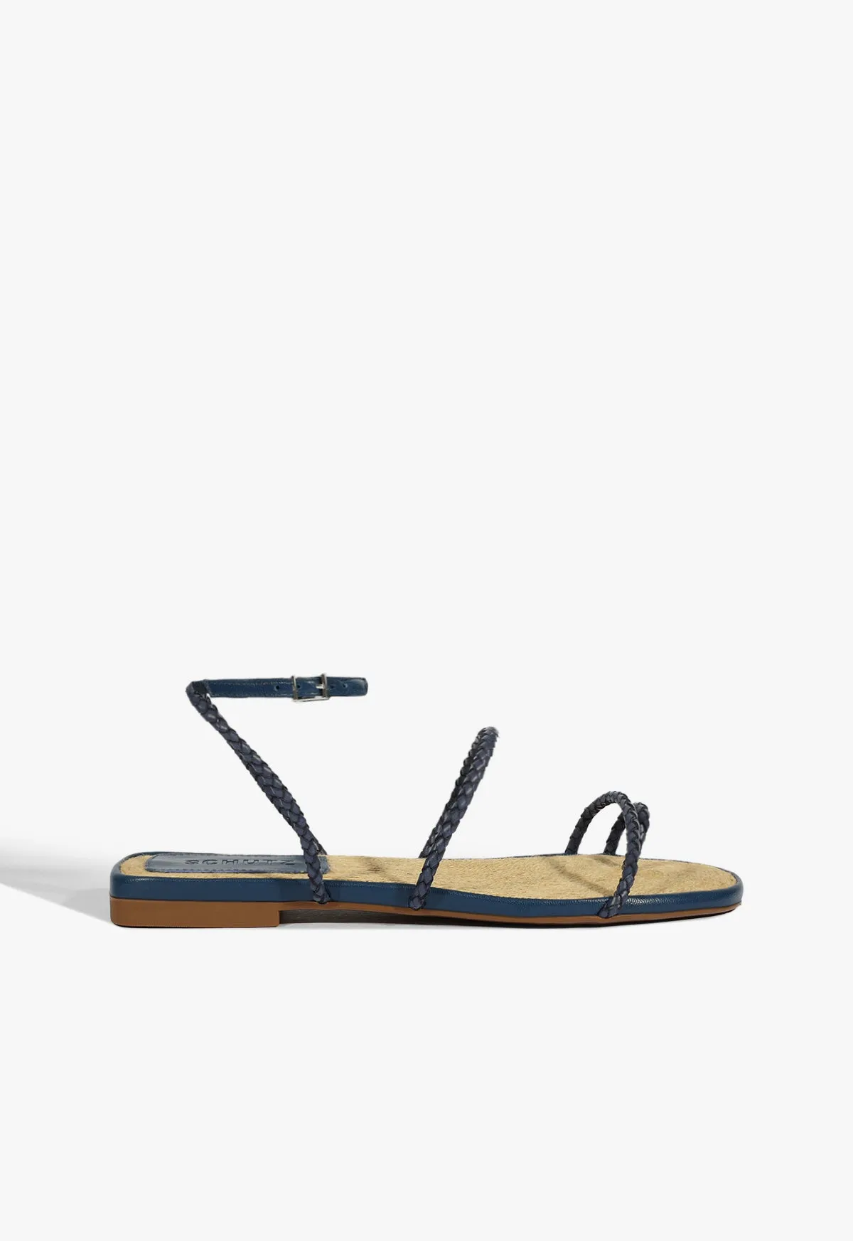 Kaya Blue Leather Flat Sandal sold by SCHUTZ