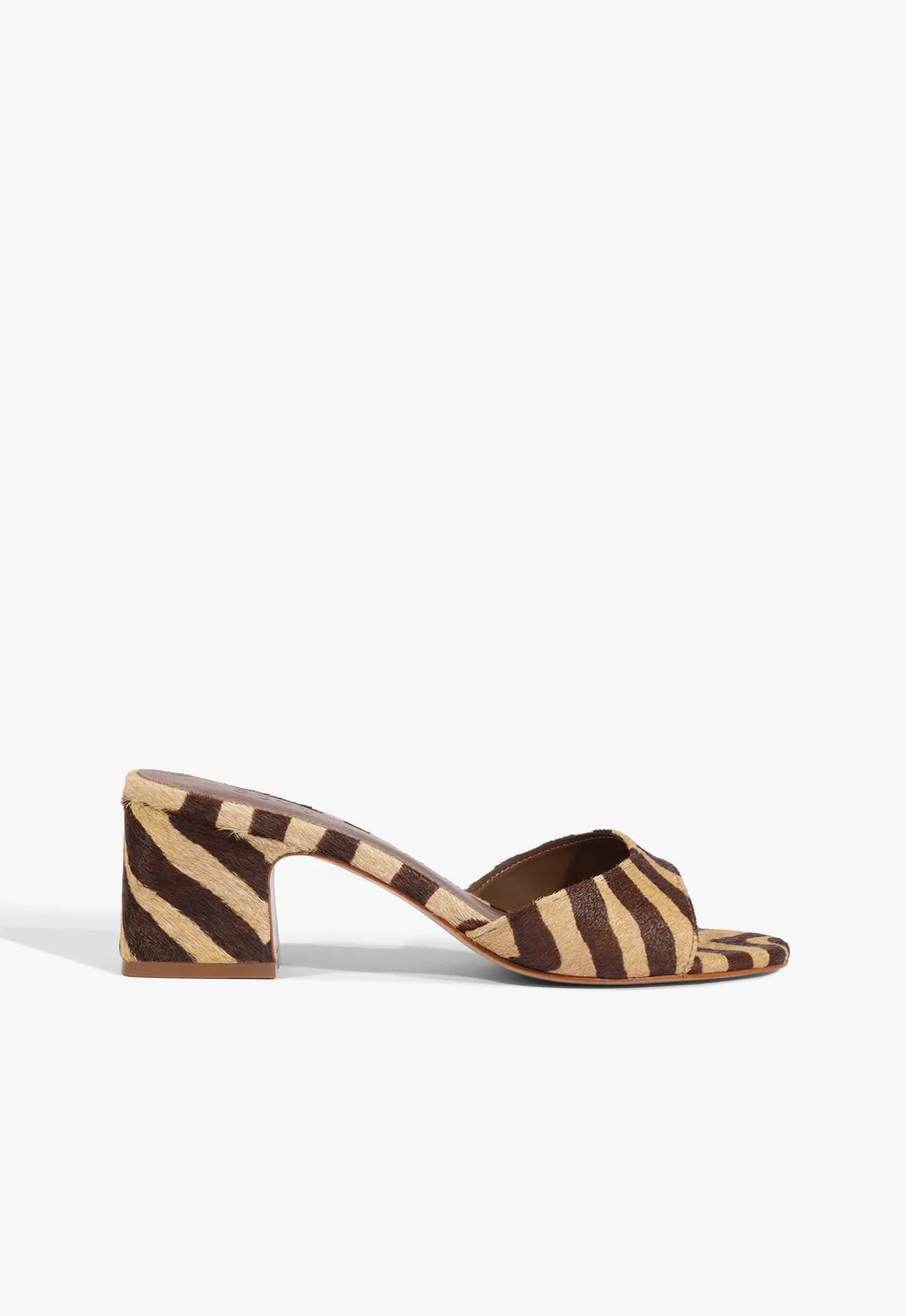 Harriet Mid Mule Animal Print Leather Sandal sold by SCHUTZ
