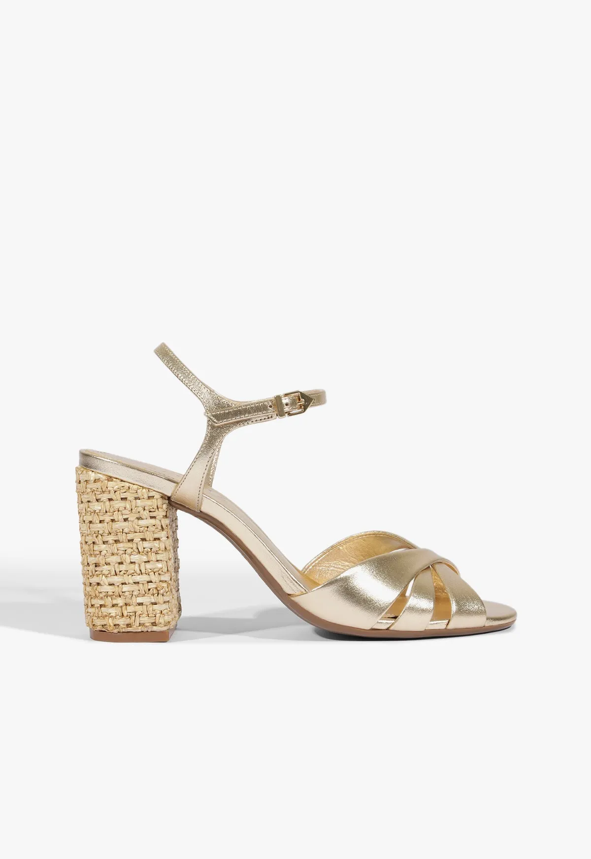 Keefa Raffia High Block Sandal sold by SCHUTZ
