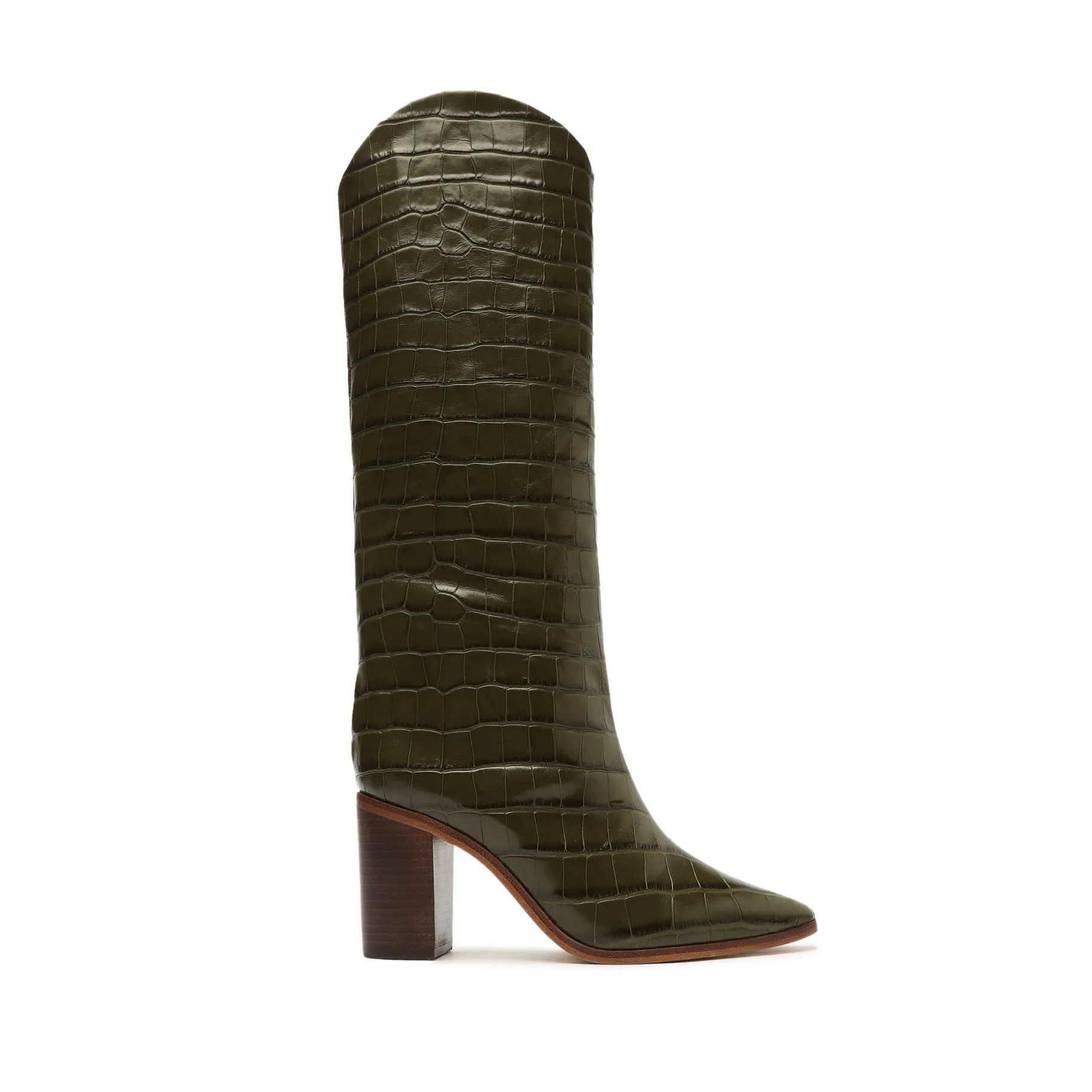 Maryana Block Crocodile-Embossed Leather Boot sold by SCHUTZ