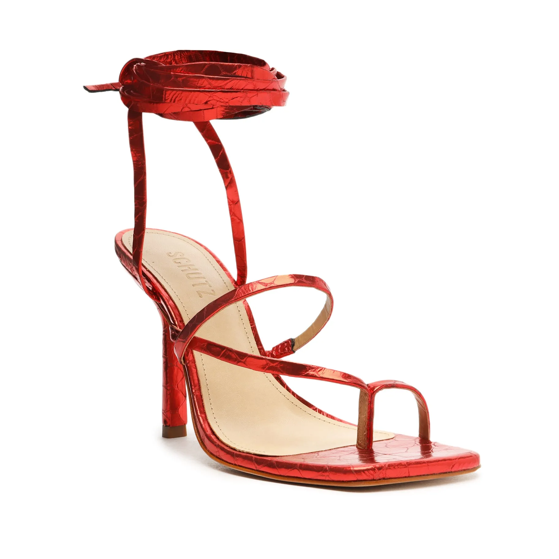 Lily Metallic Crocodile-Embossed Leather Sandal sold by SCHUTZ product image thumbnail 2