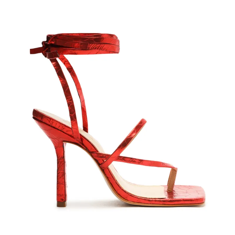 Lily Metallic Crocodile-Embossed Leather Sandal made by SCHUTZ