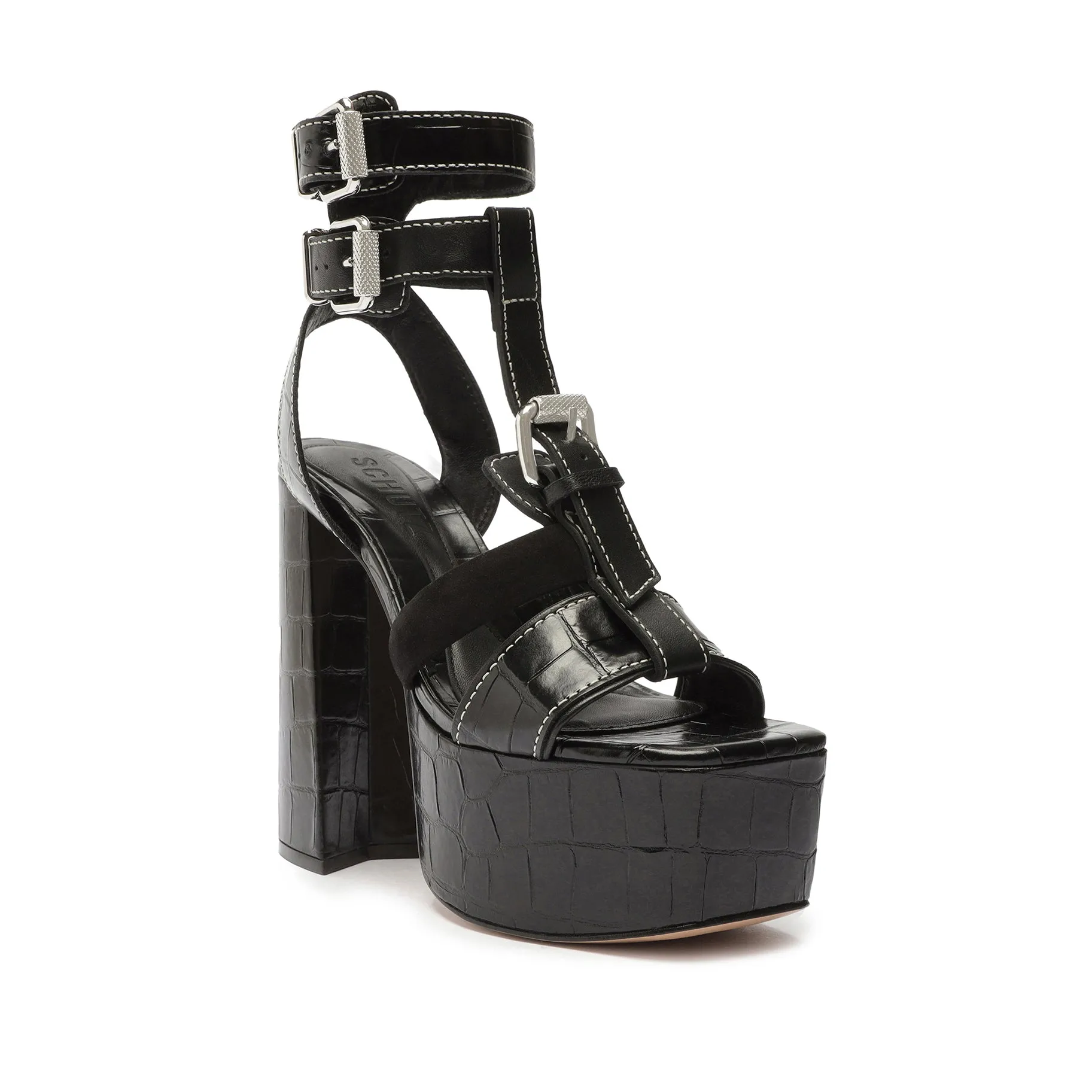 Chantelle Platform Crocodile-Embossed Leather Sandal sold by SCHUTZ product image thumbnail 2