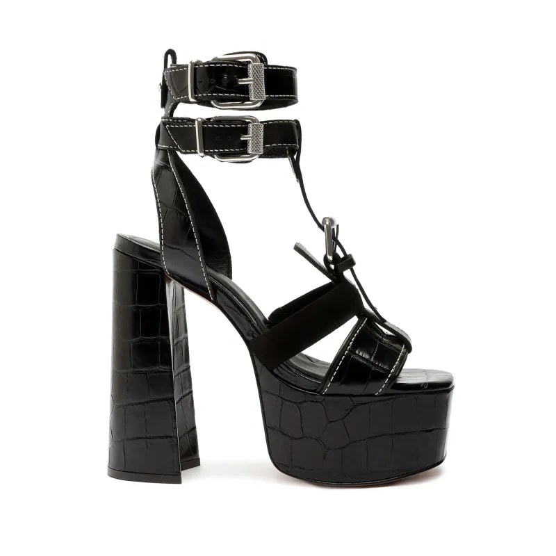 Chantelle Platform Crocodile-Embossed Leather Sandal made by SCHUTZ