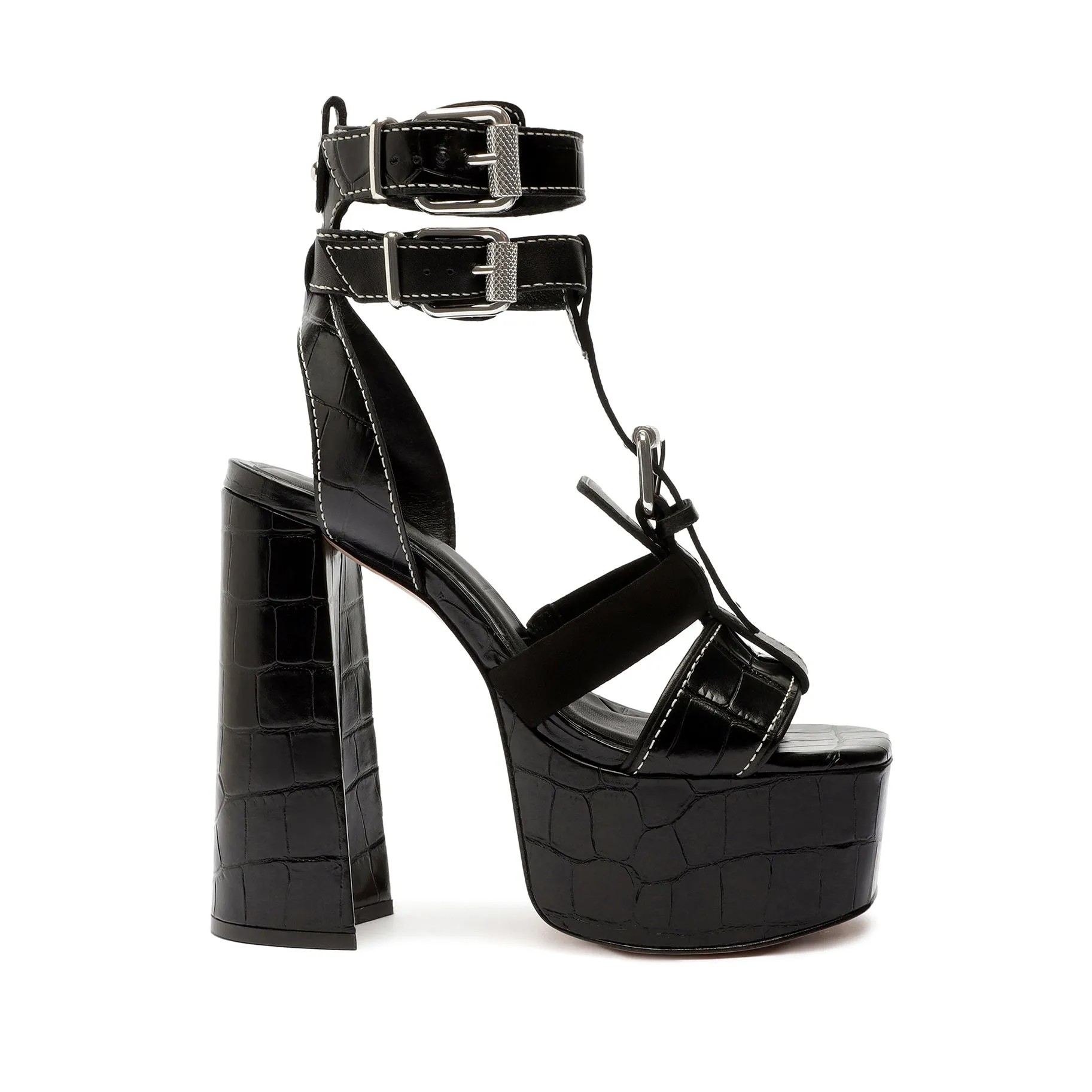Chantelle Platform Crocodile-Embossed Leather Sandal sold by SCHUTZ