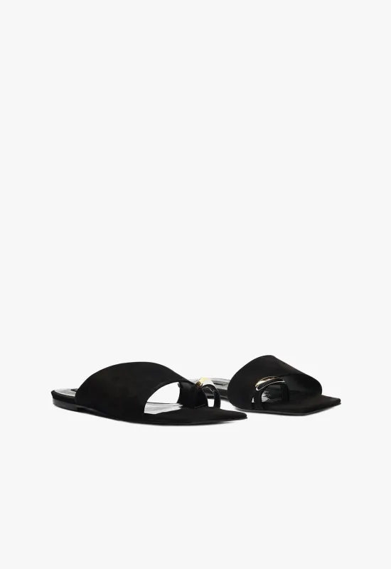 Jodie Black Leather Flat Sandal made by SCHUTZ