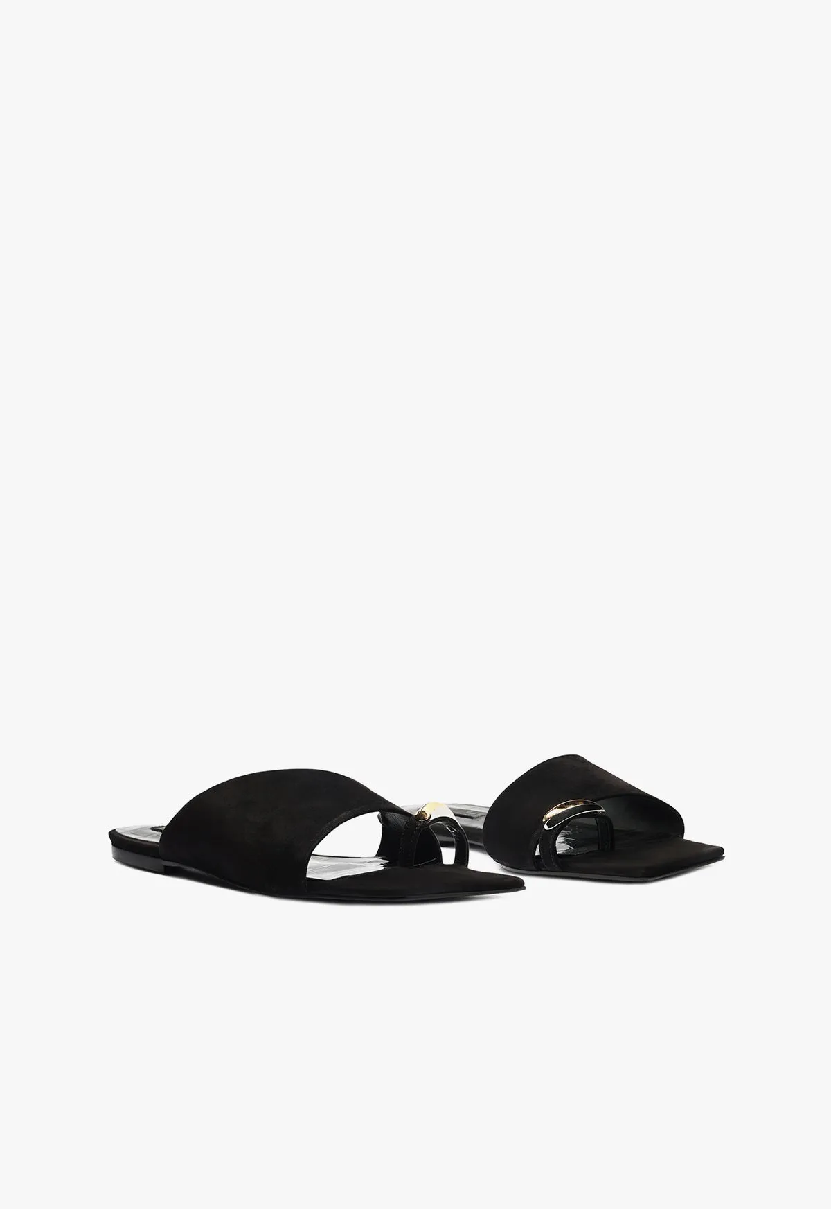 Jodie Black Leather Flat Sandal sold by SCHUTZ