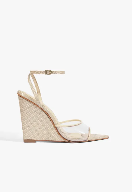 Elodie Vinyl Raffia Wedge Sandal made by SCHUTZ