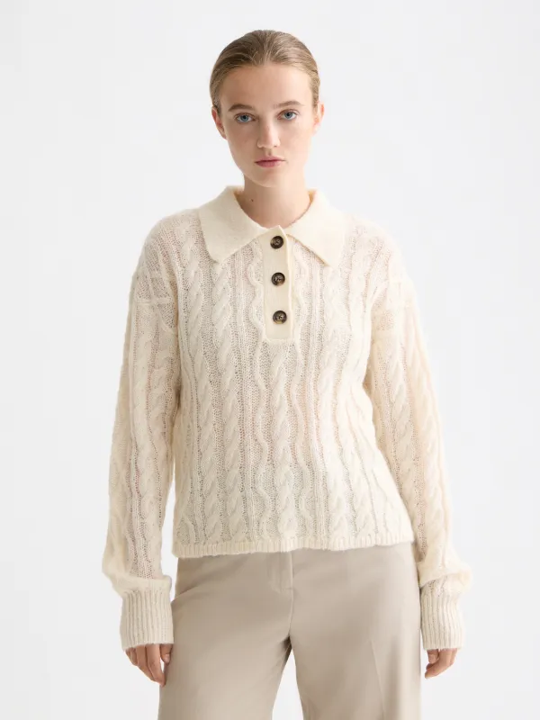 Cable stitch polo pullover made by Scotch & Soda