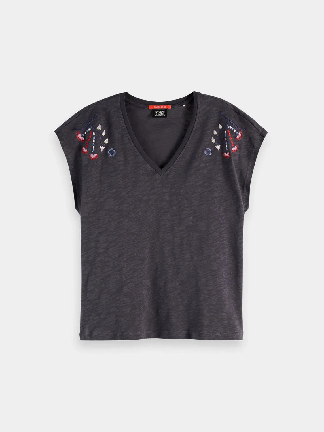 Embroidered v-neck t-shirt sold by Scotch & Soda