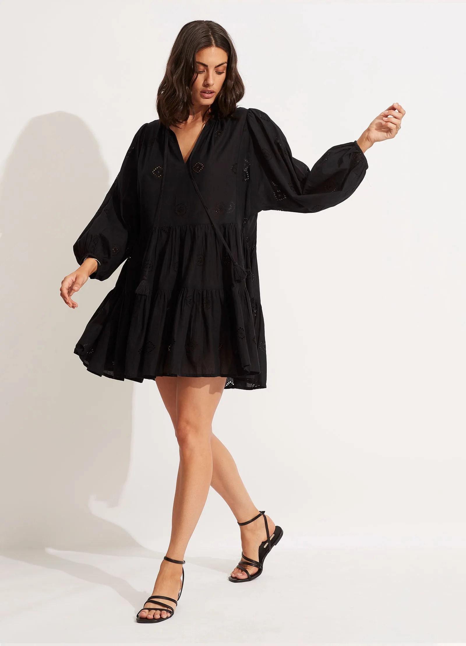Embroidery Tiered Dress - Black sold by Seafolly