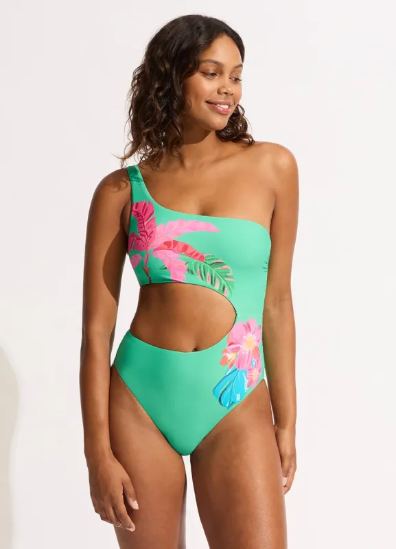 Tropica One Shoulder Cut Out One Piece - Jade sold by Seafolly