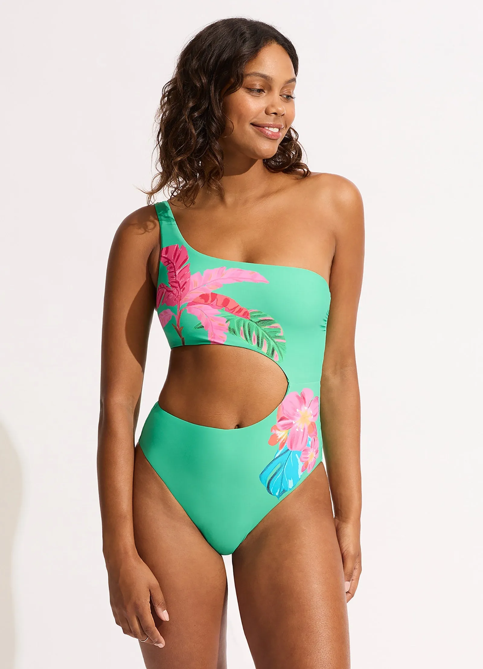 Tropica One Shoulder Cut Out One Piece - Jade sold by Seafolly