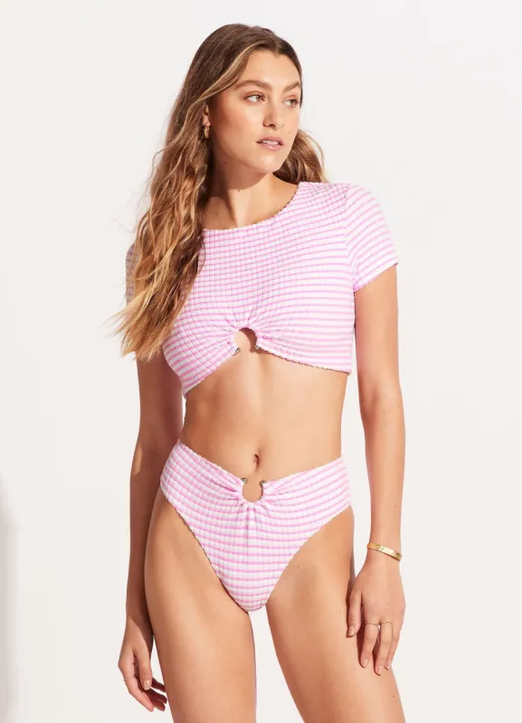 Sorrento Stripe High Waisted Bikini Bottom - Parfait Pink sold by Seafolly