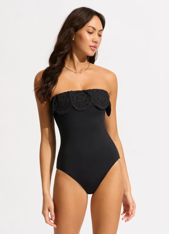Lulu Bandeau One Piece with Flounce - Black sold by Seafolly
