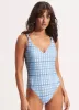 Amalfi Check V Neck One Piece - Amalfi Blue sold by Seafolly