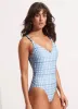 Amalfi Check V Neck One Piece - Amalfi Blue sold by Seafolly