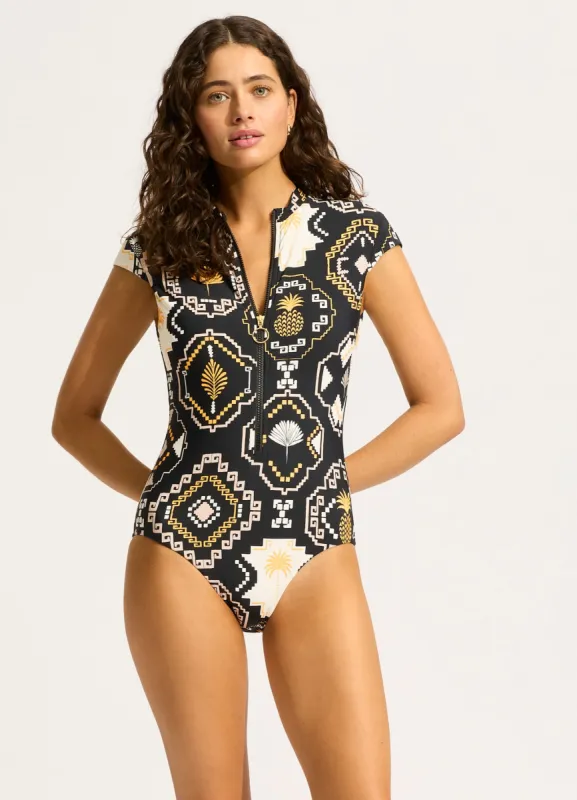 Kasbah Zip Front One Piece - Black sold by Seafolly