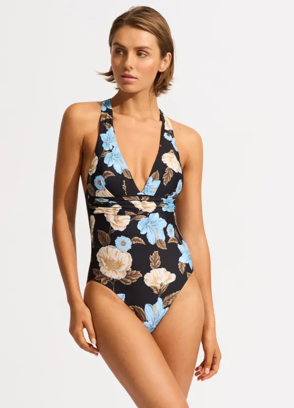 Garden Party Cross Back One Piece - Black sold by Seafolly