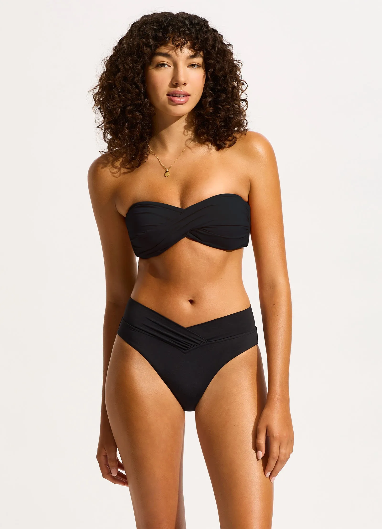 Seafolly Collective V Front High Cut Bikini Bottom - Black sold by Seafolly