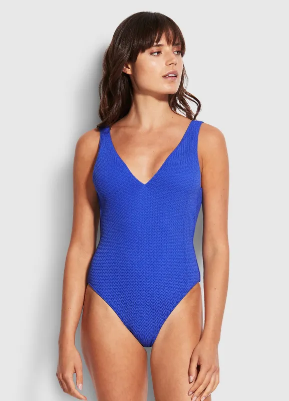 Sea Dive Deep V Neck One Piece - Cobalt sold by Seafolly