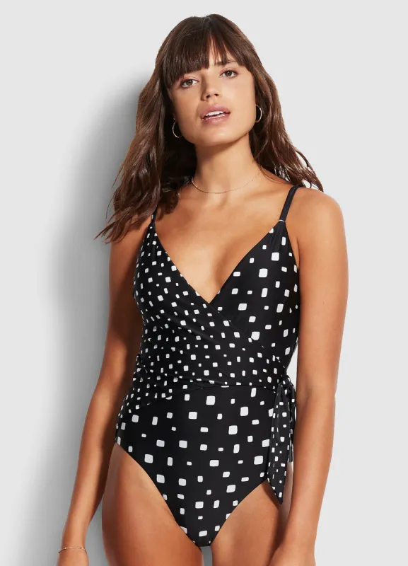 Soft Spot Wrap Front Maillot - Black sold by Seafolly