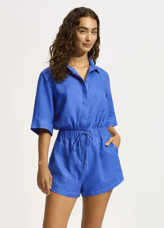 Corfu Elasticated Waist Playsuit - Azure made by Seafolly