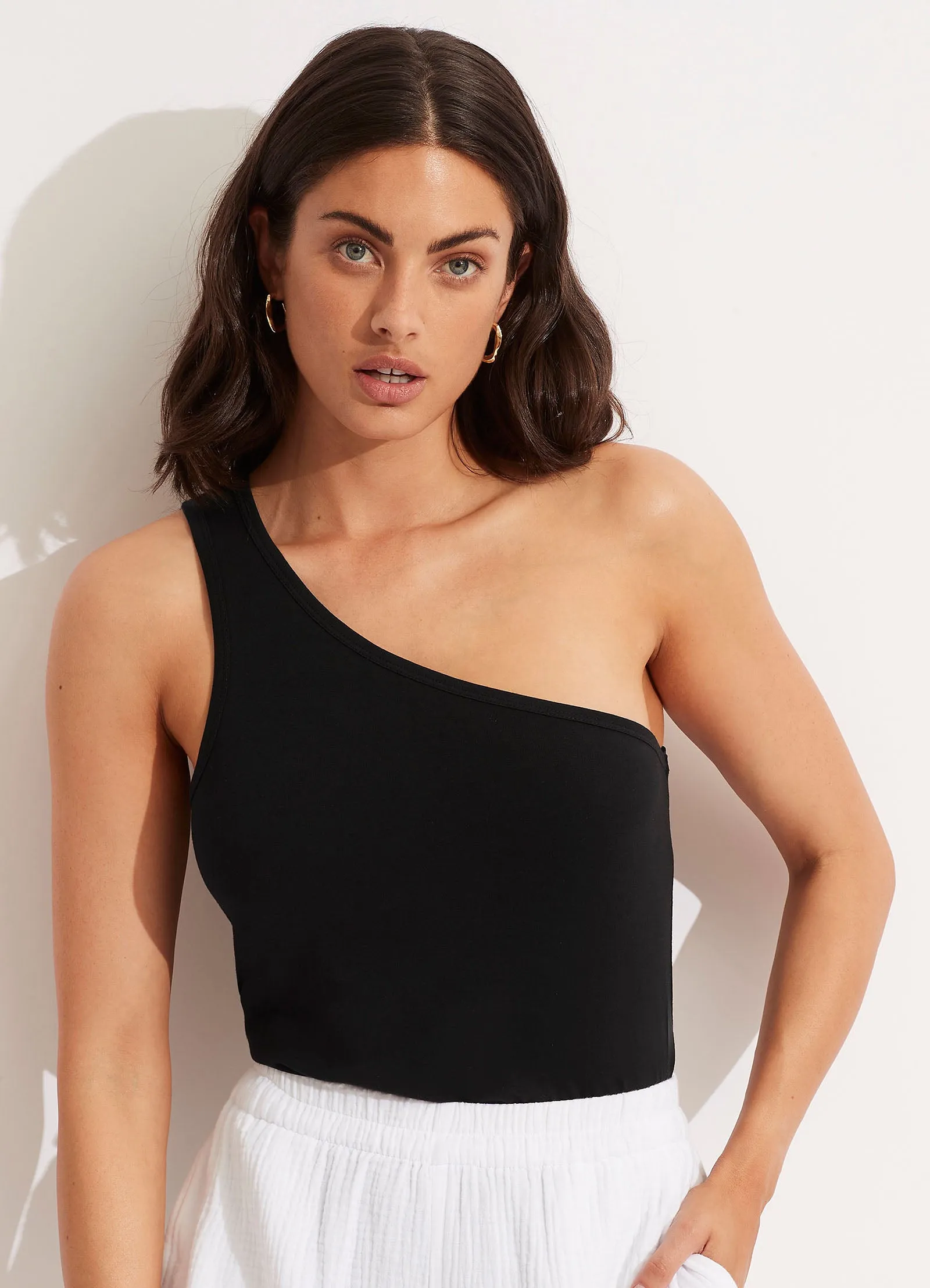 Jersey One Shoulder Top - Black sold by Seafolly