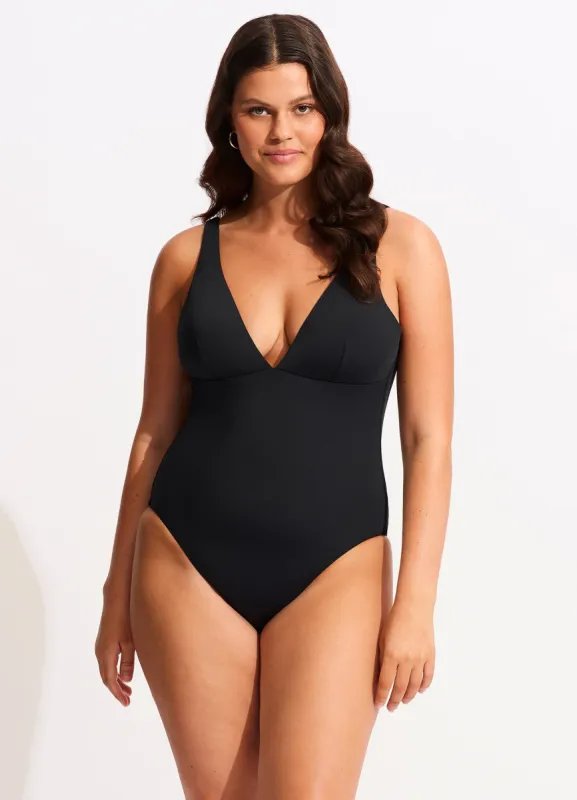 Seafolly Collective V Neck One piece - Black sold by Seafolly