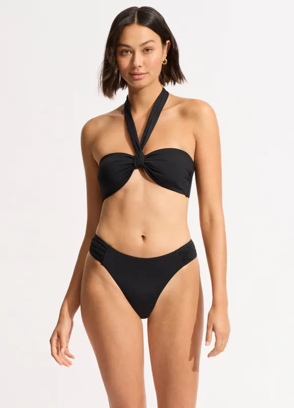 Seafolly Collective Sash Tie Front Bandeau Bikini Top - Black sold by Seafolly