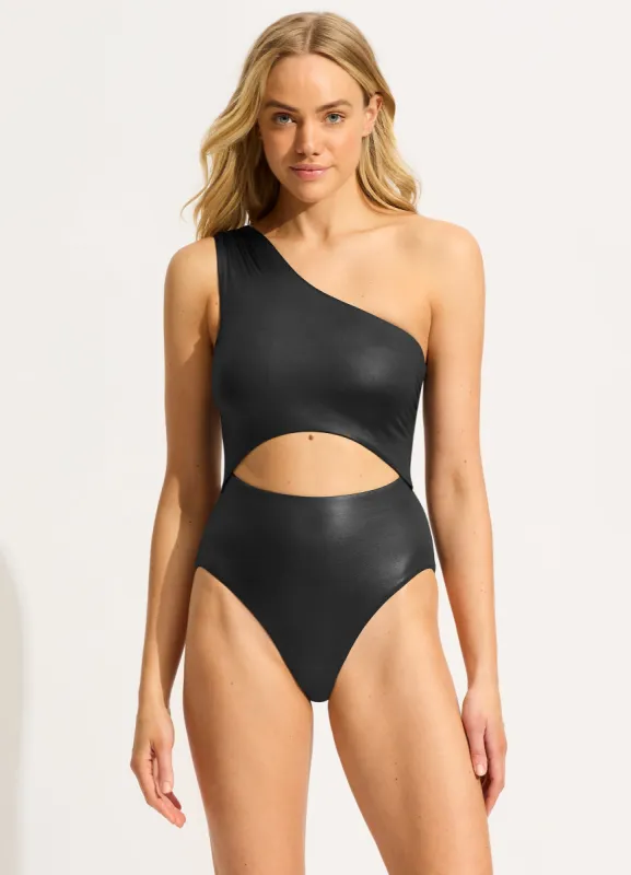 Soleil One Shoulder One Piece - Black sold by Seafolly
