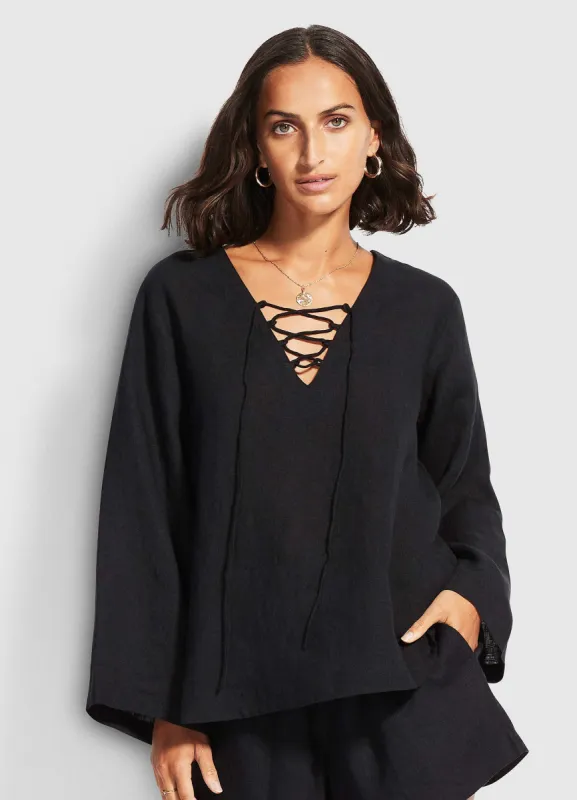 Beach Edit Harbour Linen Top - Black sold by Seafolly