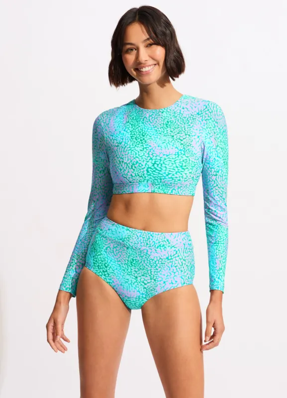 Sea Skin Long Sleeve Crop Rashie - Vivid Green made by Seafolly