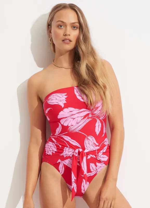 Fleur de Bloom DD Bandeau One Piece - Chilli Red sold by Seafolly