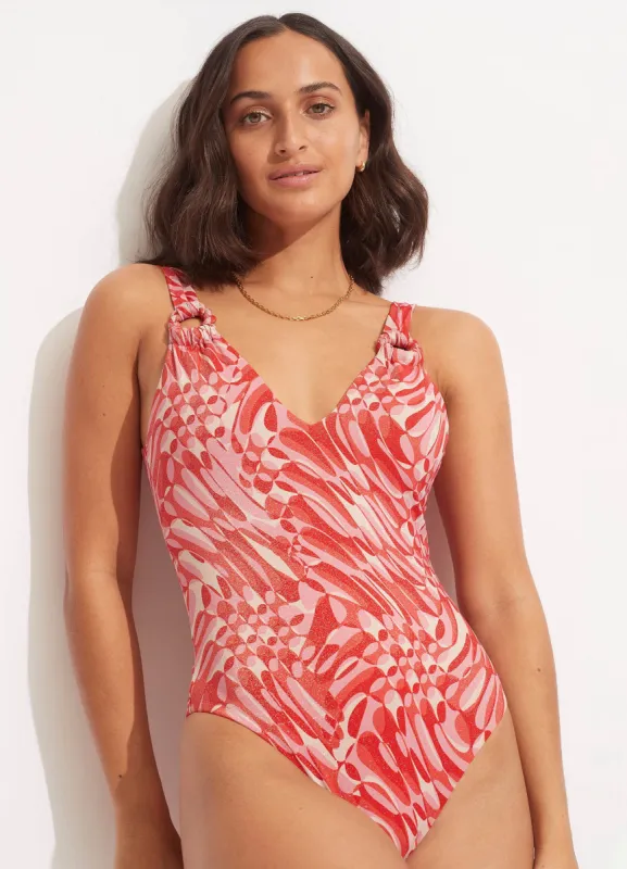 Poolside V Neck One Piece - Pink Chintz sold by Seafolly